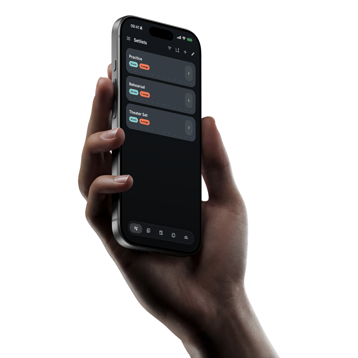 Band Companion setlists shown on a phone