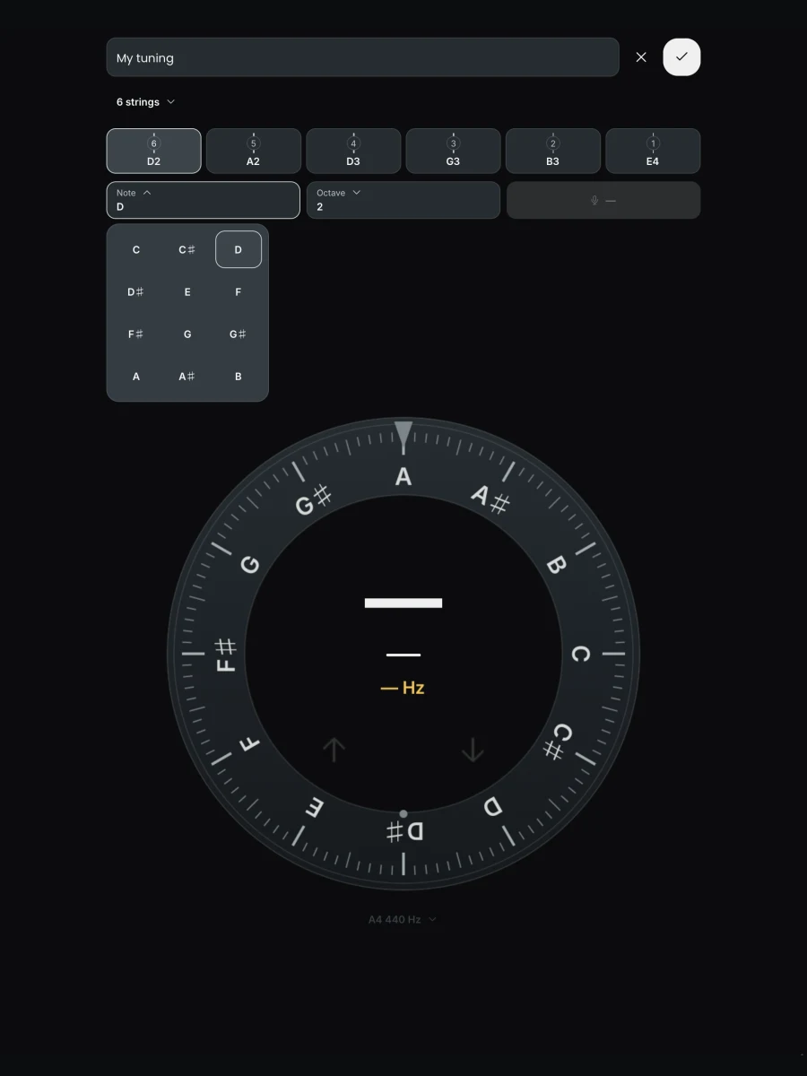 Choosing a note while creating a custom tuning in Tuner